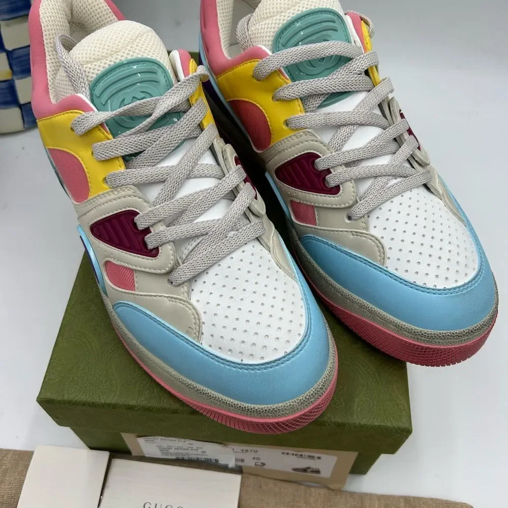 Women's Gucci basket, distressed, low top leather sneakers size 40 made in Italy